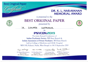 Dr_Soumen_Karmakar__K L Narayanan Award_Best Original Paper_PSYCON_2019